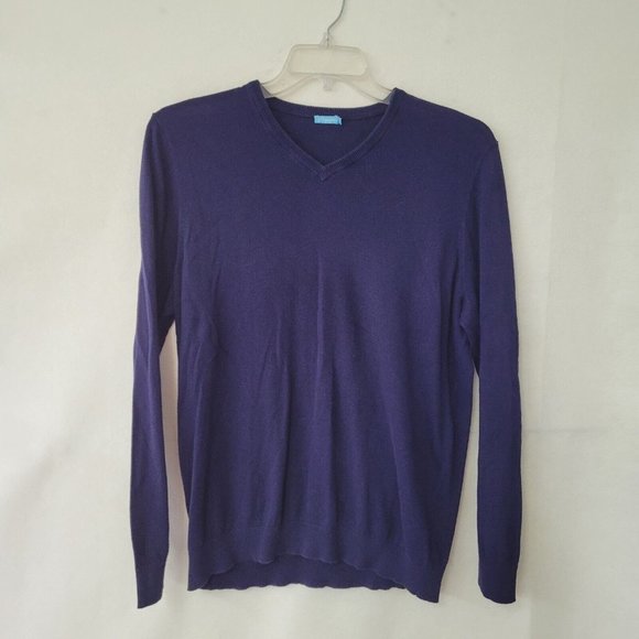 J McLaughlin Sweater Men L Long Sleeve V-Neck Classic Cashmere Blend Office Blue - Picture 1 of 11